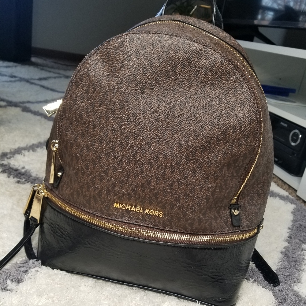 Michael kors Black Brown Rhea Medium Backpack